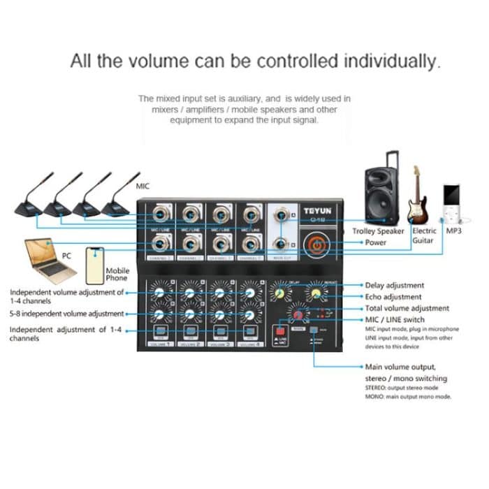 TEYUN Q48 8-Kanal-Mikrofon-Audiomixer – Bild 9