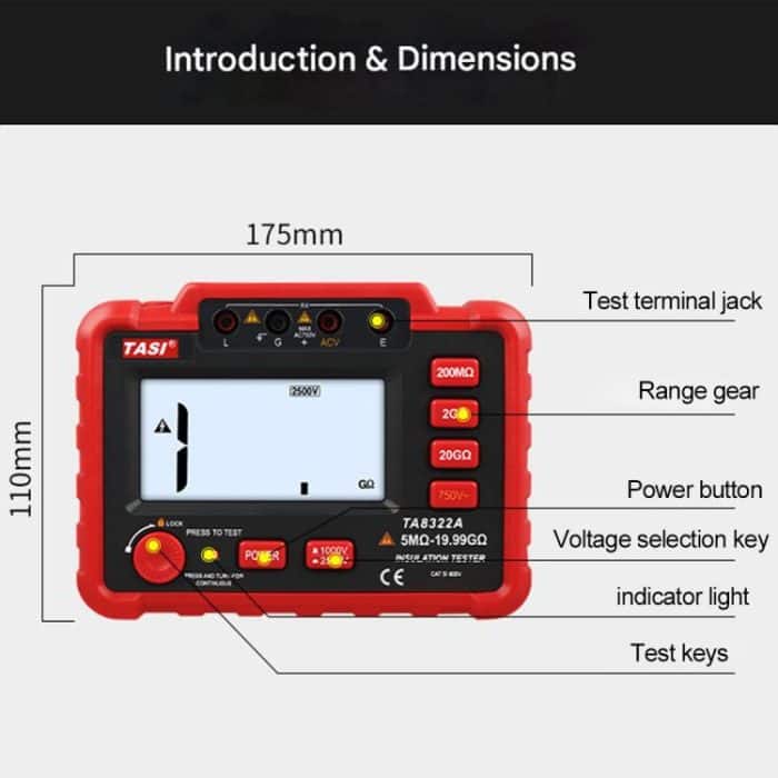 TASI TA8322A Digitales elektronisches Hochspannungsmessgerät Isolationswiderstandstester – Bild 2