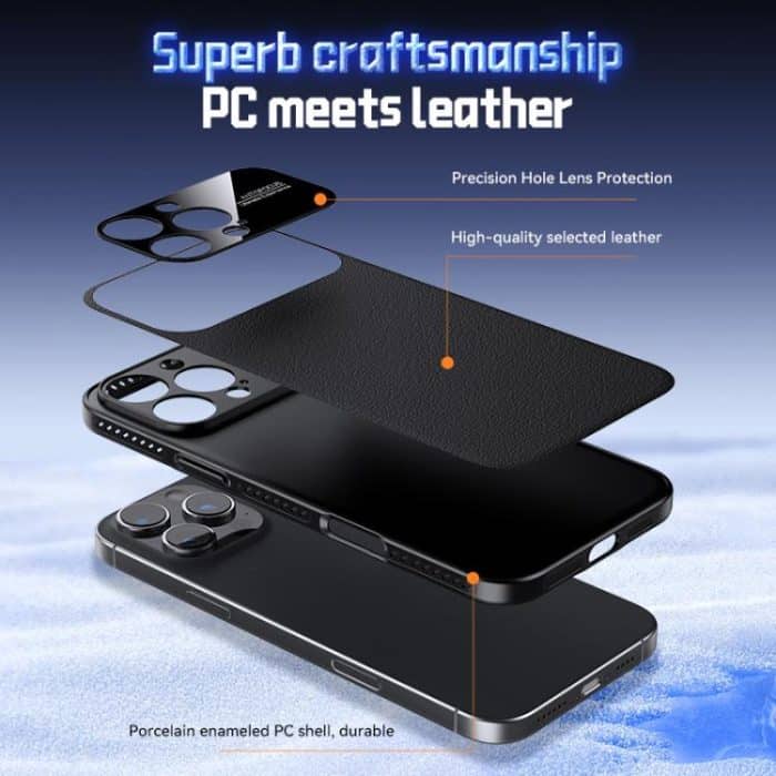 Soft Armor Cooling Plain Leather Hybrid PC Phone Case, For iPhone 15 Pro, For iPhone 15, For iPhone 14, For iPhone 14 Pro – Bild 4