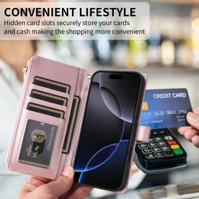 Crossbody Strap RFID Blocking Zipper Wallet Leather Phone Case, For iPhone 16, For iPhone 15 Pro Max, For iPhone 15 Pro, For iPhone 15 Plus – Bild 9