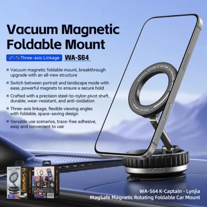 WK WA-S64 K-Captain Lynjia MagSafe Magnetic Rotating Foldable Car Phone Holder – Bild 6