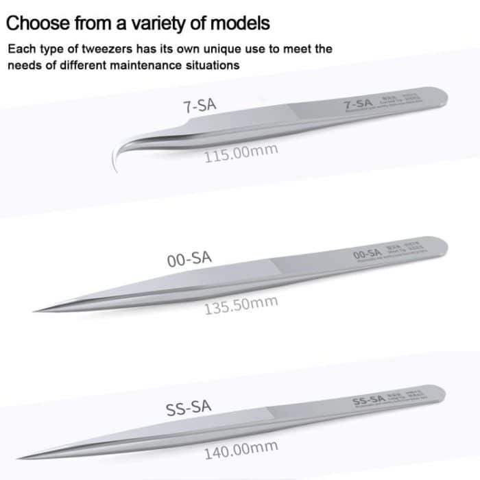 MEGA-IEDA High Hard Non-magnetic Stainless Steel Repair Tweezers, Long Tip, Short Tip, Curved Tip – Bild 2