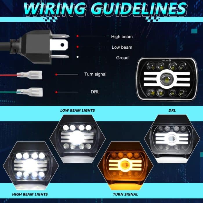 Y19 H4 7 inch Car Sun Style Square Modified Headlight for Jeep Wrangler, Y19 – Bild 4