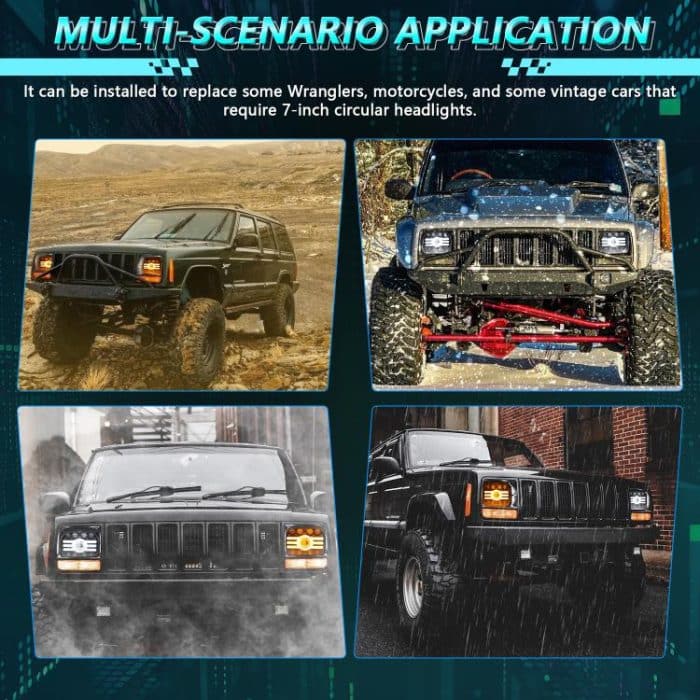 Y19 H4 7 inch Car Sun Style Square Modified Headlight for Jeep Wrangler, Y19 – Bild 6