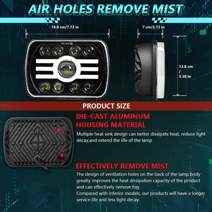 Y19 H4 7 inch Car Sun Style Square Modified Headlight for Jeep Wrangler, Y19 – Bild 7