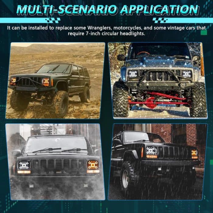 Y23 H4 7 inch Car Seven-bead Sun Style Square Modified Headlight for Jeep Wrangler, Y23 – Bild 6