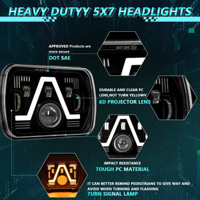 Y24 H4 7 inch Car V-style Square Modified Headlight for Jeep Wrangler, Y24 – Bild 2