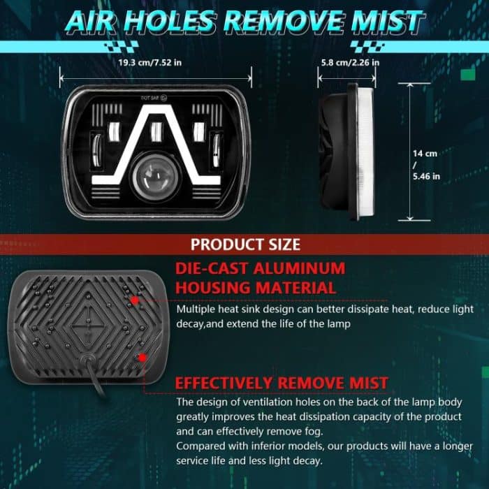 Y24 H4 7 inch Car V-style Square Modified Headlight for Jeep Wrangler, Y24 – Bild 8