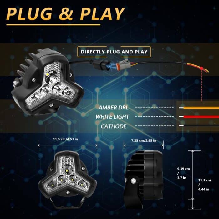2pcs/Pack Car 80W High-power Matrix Triangle Cannon Work Light with Cable Set, Triangle – Bild 7
