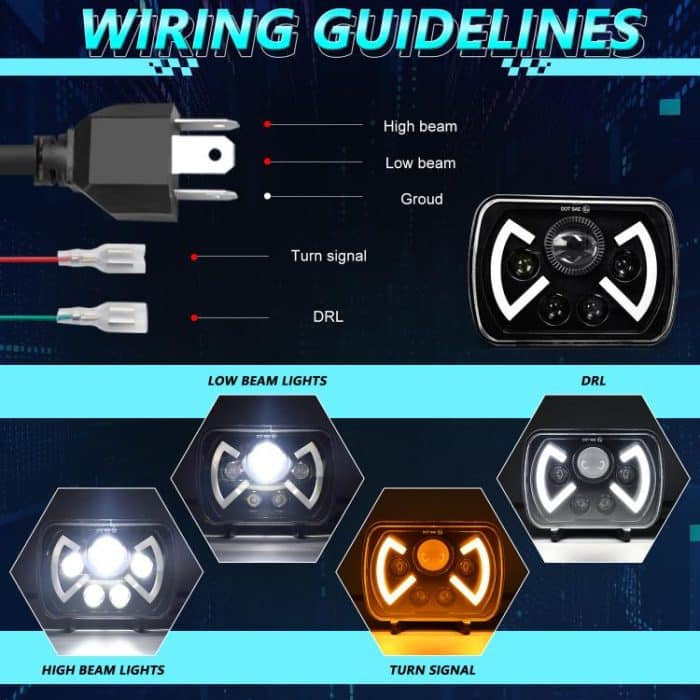 Y22 H4 7 inch Car Butterfly Style Square Modified Headlight for Jeep Wrangler, Y22 – Bild 4