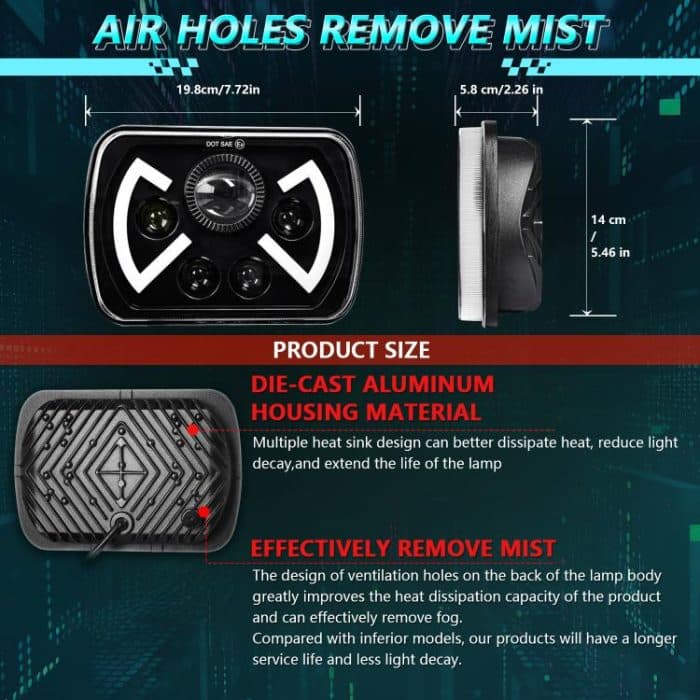 Y22 H4 7 inch Car Butterfly Style Square Modified Headlight for Jeep Wrangler, Y22 – Bild 8