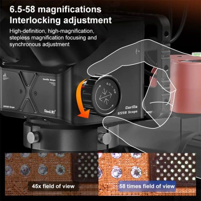 QianLi 6558 6.5X-58X Gorilla Trinocular Microscope, US Plug, EU Plug – Bild 2