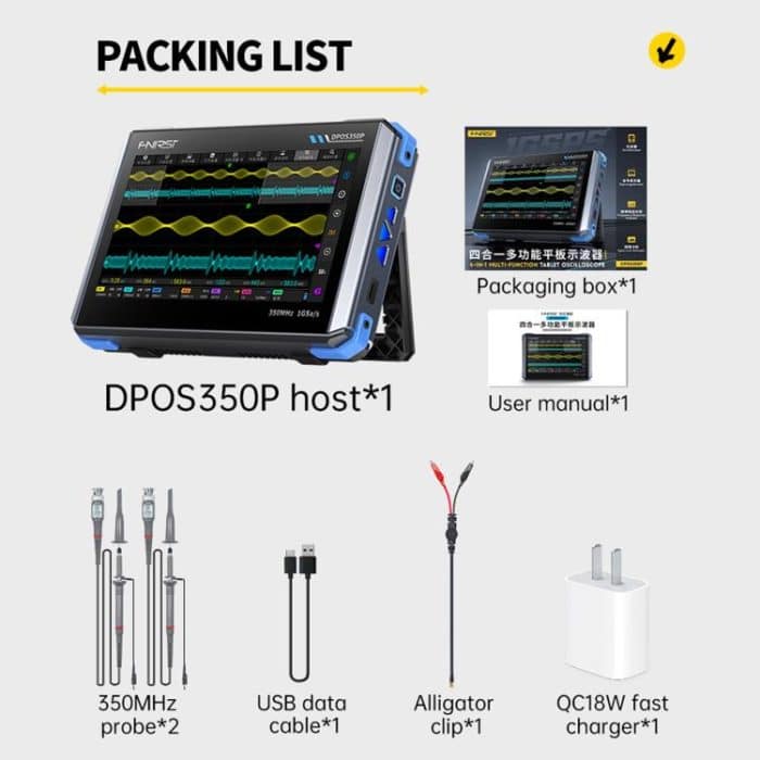 FNIRSI DPOS350P 4 in 1 7 inch IPS HD Touch Screen 350M Tablet Oscilloscope, DPOS350P(US Plug), DPOS350P(EU Plug) – Bild 23