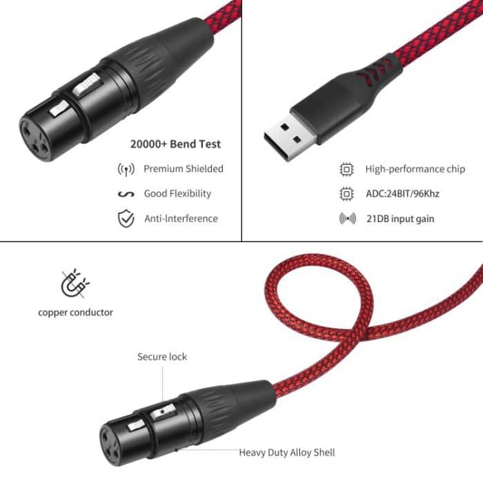 USB-A to XLR Female Audio Recording Cable for Dynamic Microphone, 1m, 2m, 3m – Bild 5