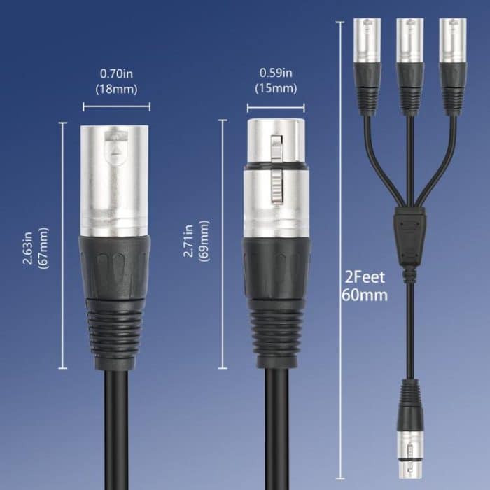 3-Way Splitter Audio Cable, Length: 60cm, XLR Female to 3 XLR Male, XLR Male to 3 XLR Female – Bild 5