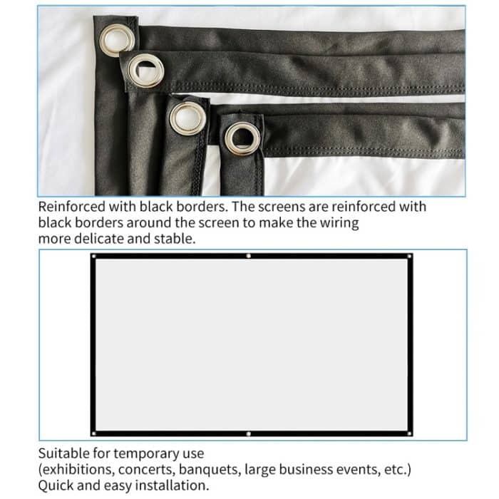 Einfacher, faltbarer, dünner Projektor-Folienvorhang aus Polyester, 60 inch (16:9) Projection Area: 132x75cm, 60 inch (4:3) Projection Area: 120x90cm, 72 inch (16:9) Projection Area: 159x90cm, 72 inch (4:3) Projection Area: 146x110cm... – Bild 5