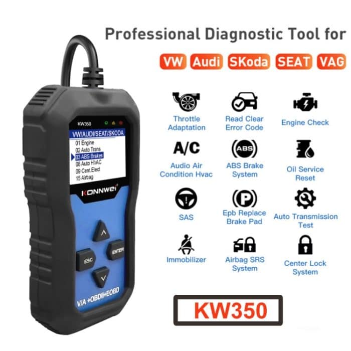 KONNWEI KW350 OBDII 12V Autodiagnose-Detektorscanner mit 2-Zoll-Schwarzweiß-Bildschirm V007 für Audi / Volkswagen – Bild 4