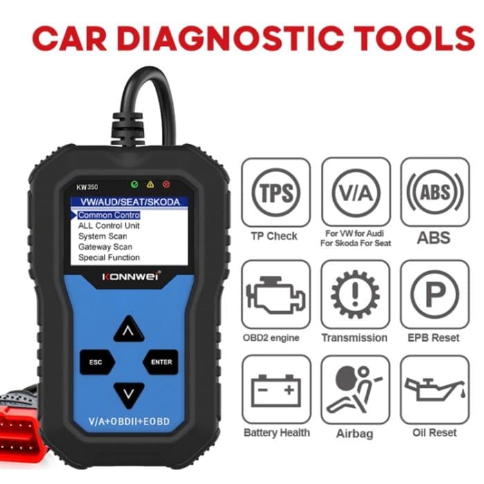 KONNWEI KW350 OBDII 12V Autodiagnose-Detektorscanner mit 2-Zoll-Schwarzweiß-Bildschirm V007 für Audi / Volkswagen – Bild 6