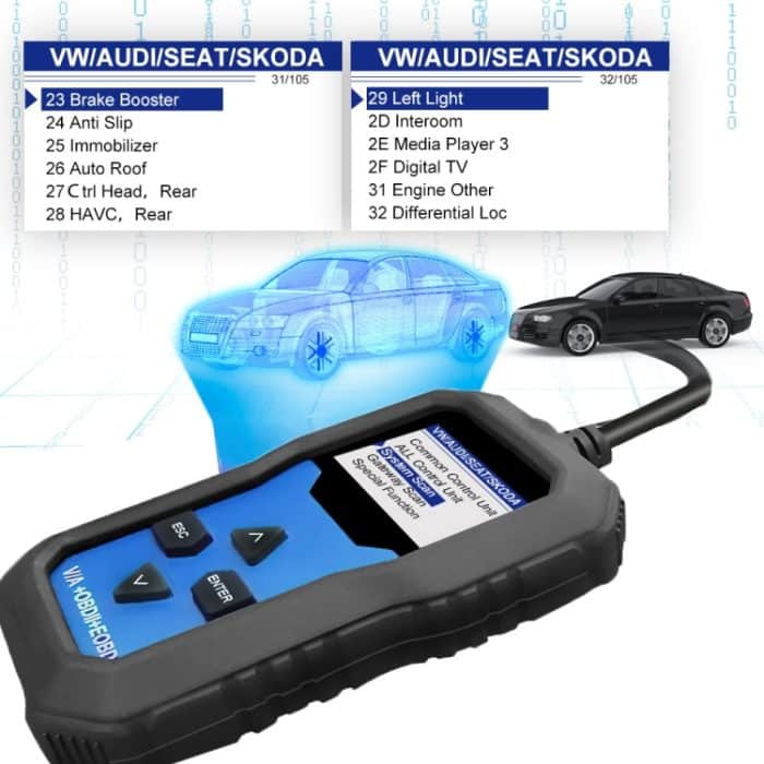 KONNWEI KW350 OBDII 12V Autodiagnose-Detektorscanner mit 2-Zoll-Schwarzweiß-Bildschirm V007 für Audi / Volkswagen – Bild 8