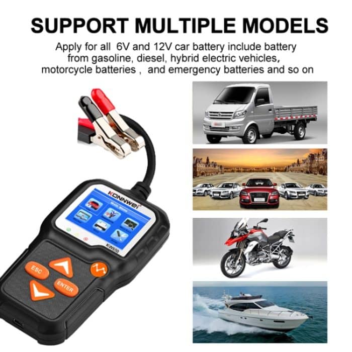 KONNWEI KW650 6V-12V Auto-Motorradbatterie-Rasenmäherdetektor mit 2,4-Zoll-Farbdisplay und Wellenformdiagramm – Bild 7