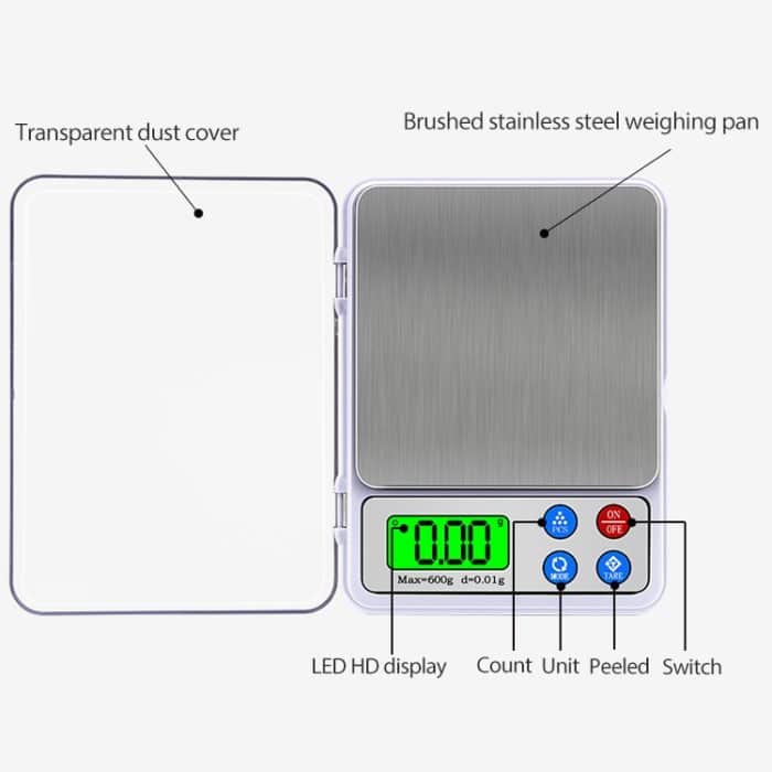 MH-555 600G x 0,01G Hohe Genauigkeit digitaler elektronischer tragbarer Küchenskala-Balance-Gerät mit 2,2-Zoll-LCD-Bildschirm – Bild 3