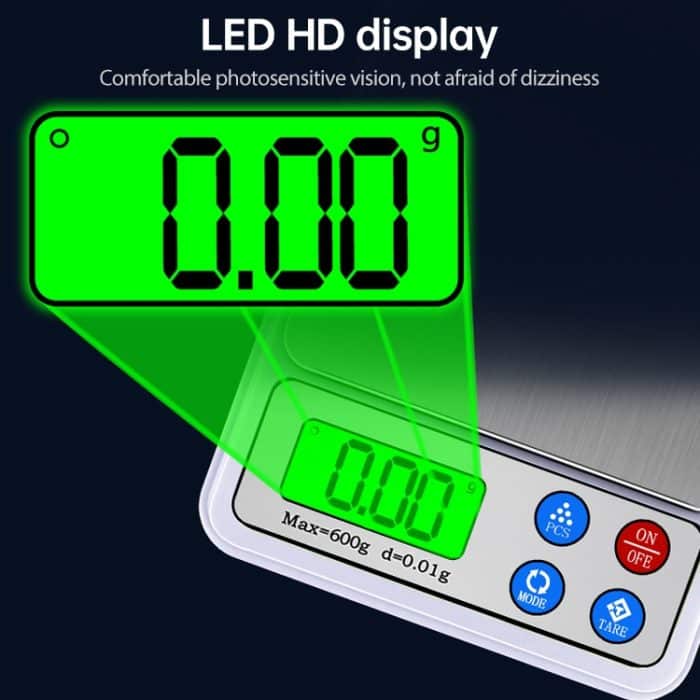 MH-555 600G x 0,01G Hohe Genauigkeit digitaler elektronischer tragbarer Küchenskala-Balance-Gerät mit 2,2-Zoll-LCD-Bildschirm – Bild 5