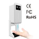 Rehabor Ein freihändiges, berührungsloses, körperlichtempfindliches Abstandssensor-Thermometer + 450 ml automatischer, berührungsloser Flüssigseifen-Sprühspender mit Sockelmontage, Rehabor A
