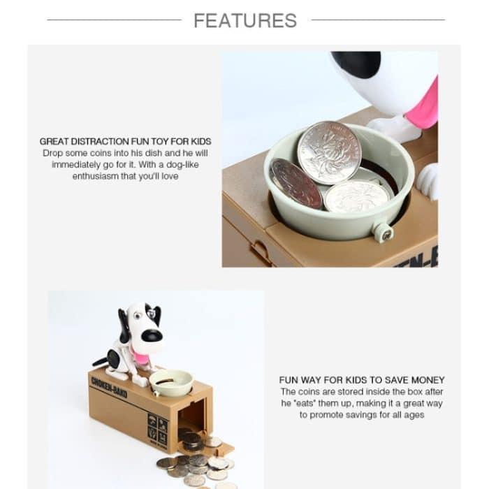 Kreativer Cartoon-Edacious-Welpe, automatischer Geldfresser-Münzsparkasten, Dog Bank – Bild 7