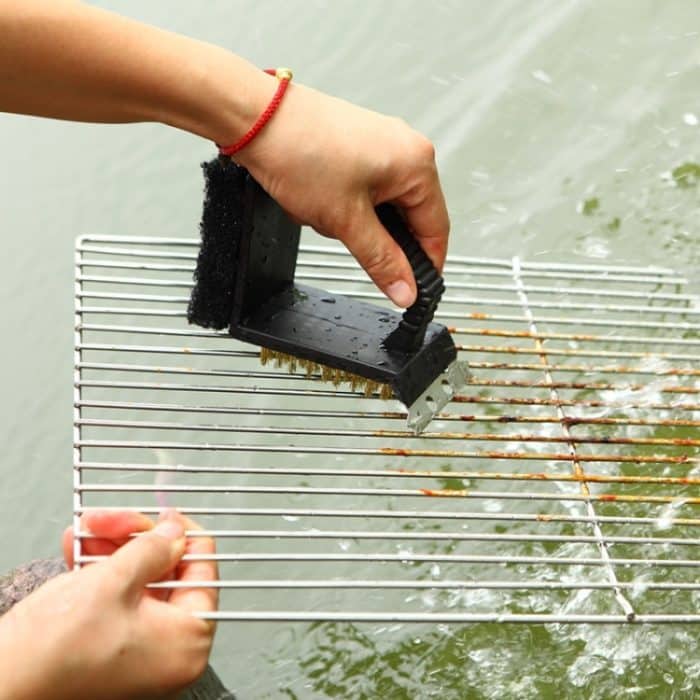 Außengrill Reinigungsbürste Camping Picknick BBQ Kupferdraht Grill Drei in einem rechtwinkligen Kupferdraht Dreieckbürste – Bild 1