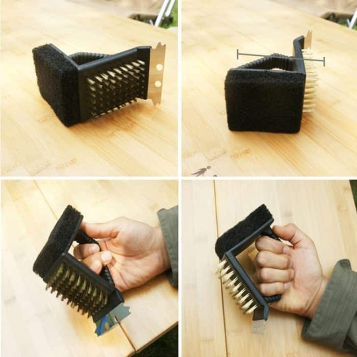 Außengrill Reinigungsbürste Camping Picknick BBQ Kupferdraht Grill Drei in einem rechtwinkligen Kupferdraht Dreieckbürste – Bild 6