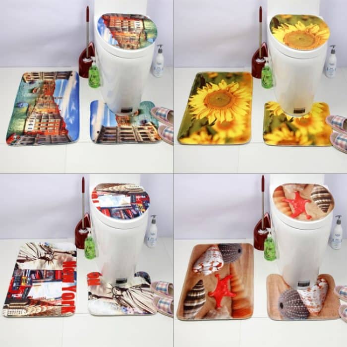 Unterwasserwelt-Druckmuster-Toilettenmatte im europäischen und amerikanischen Stil Dreiteiliger Anzug – Bild 5