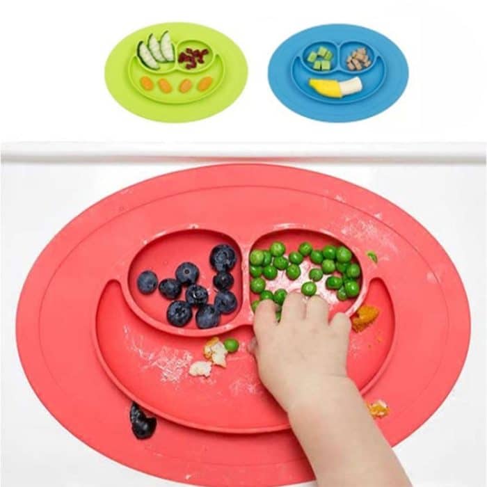 Einteiliges, rundes Silikon-Tischset im Smile-Stil für Kinder mit Saugnapf, integriertem Teller und Schüssel – Bild 4