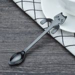 Kreative Kaffeerührlöffel aus Edelstahl 304 mit Cartoon-Katzengriff, 11,8 x 1,8 cm, Black, Gold, Silver