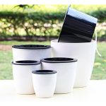 Lazy Flower Pots Automatische wasserabsorbierende Hydroponik-Topfpflanzen Kreisförmige Harz-Kunststoff-Blumentöpfe Zweischichtiges Design Selbstbewässernder Pflanzer, Durchmesser: 11 cm, Höhe: 10,3 cm (weiß) – Bild 10
