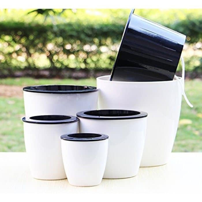 Lazy Flower Pots Automatische wasserabsorbierende Hydroponik-Topfpflanzen Kreisförmige Harz-Kunststoff-Blumentöpfe Zweischichtiges Design Selbstbewässernder Pflanzer, Durchmesser: 11 cm, Höhe: 10,3 cm (weiß) – Bild 10