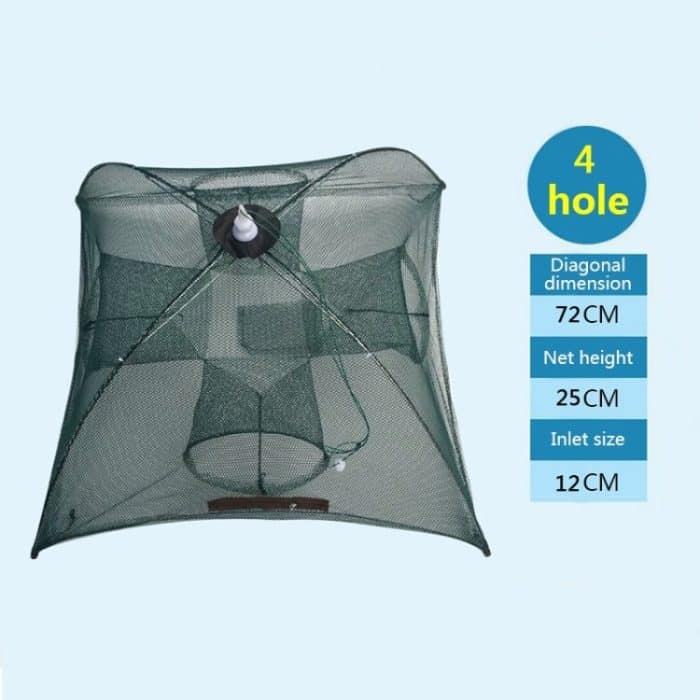 4 Löcher Automatisches faltbares Fischernetz Nylon Shrimp Crab Minnow Trap Fischgussnetz Angelgerät – Bild 2