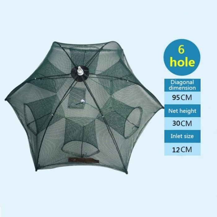 6 Löcher Automatisches faltbares Fischernetz Nylon Shrimp Crab Minnow Trap Fischgussnetz Angelgerät – Bild 2