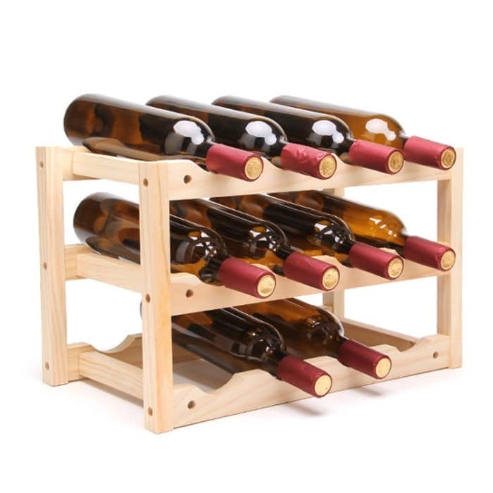 12-Flaschen-Weinregal aus massivem Holz, mehrschichtiges Weinregal, Größe: 46 x 24 x 28 cm – Bild 8