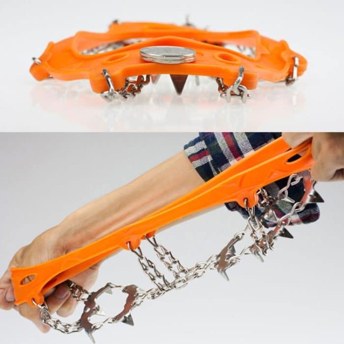 Ein Paar 19-Zähne-Anti-Rutsch-Eisgreifer-Wander-Kletterketten-Schuhüberzüge, Größe: M, 19 Teeth Size:M(Black), 19 Teeth Size:M(Orange) – Bild 5