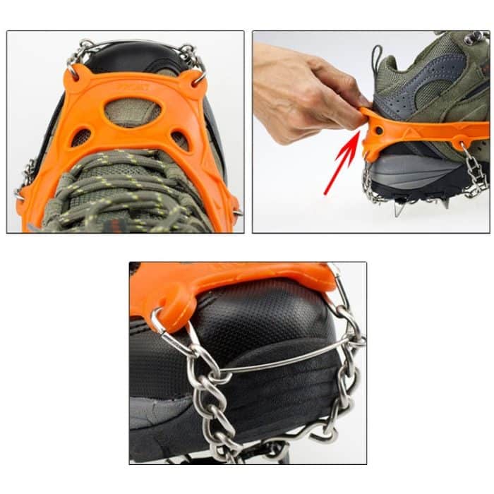 Ein Paar 8-Zähne-Anti-Rutsch-Eisgreifer-Wander-Kletterketten-Schuhüberzüge, 8 Teeth Black, 8 Teeth Orange – Bild 7