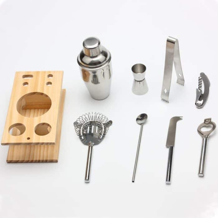 9 in 1 Edelstahl Cocktail Shaker Tools Set mit Holzhalterung, Kapazität: 550ml – Bild 3