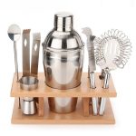 9 in 1 Edelstahl Cocktail Shaker Tools Set mit Holzhalterung, Fassungsvermögen: 750ml – Bild 2