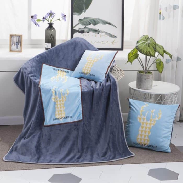 Deer Pattern Multifunktionale Plüschdecke Quadratisches Kissen Quilt Office Car Kissen Kissen, Größe: L. – Bild 1