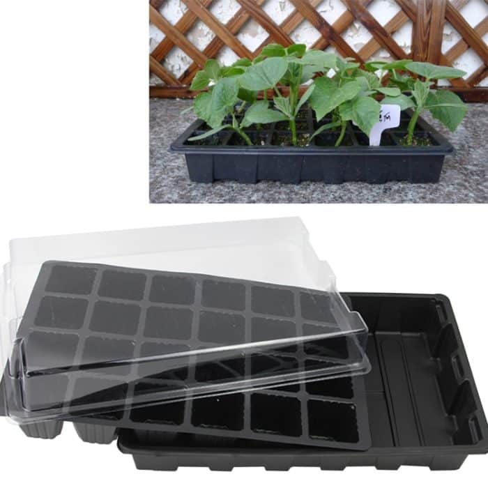 Sämling Tablett Sprossen Platte 24 Löcher Kindergarten Töpfe Tablett Deckel Box Für Garten Bonsai Mini Gewächshaus Kindergarten Platte Drei Sets – Bild 1