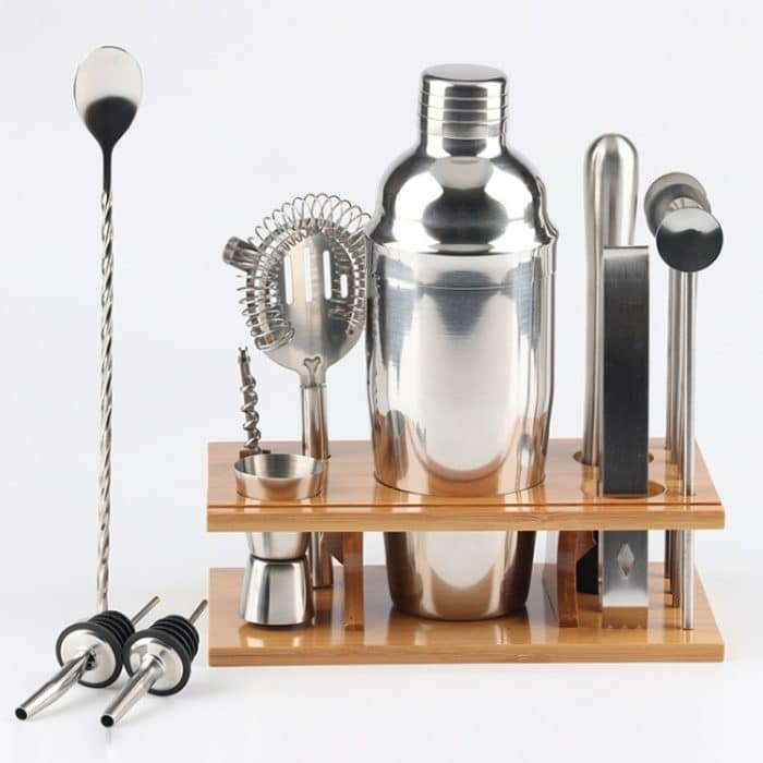 14 in 1 Edelstahl Cocktail Shaker Tools Set mit Bambushalterung, Fassungsvermögen: 750ml – Bild 1