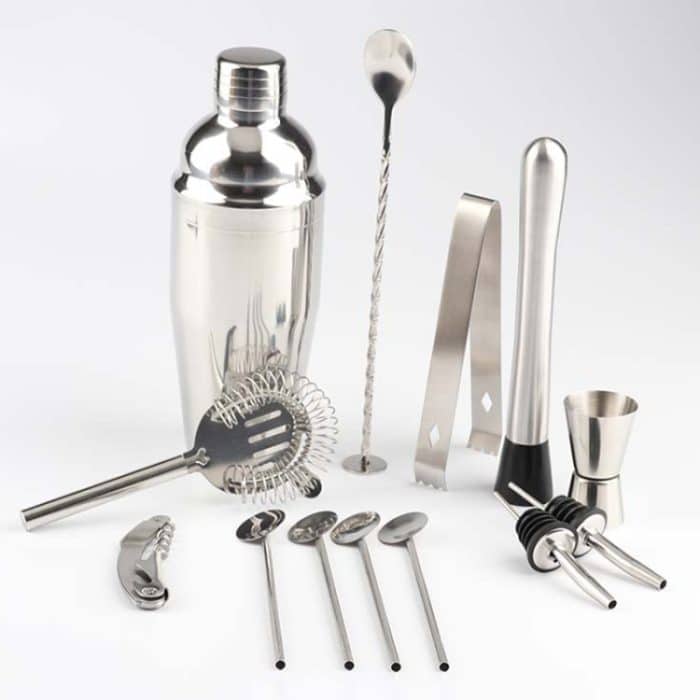 14 in 1 Edelstahl Cocktail Shaker Tools Set mit Bambushalterung, Fassungsvermögen: 750ml – Bild 3