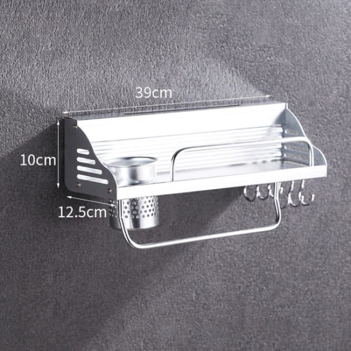 40cm 1 Cup 6 Haken Multifunktionsküche Punchingfree Wandmontage Kunststoffkante Menage-Halter-Speicher-Rack – Bild 3