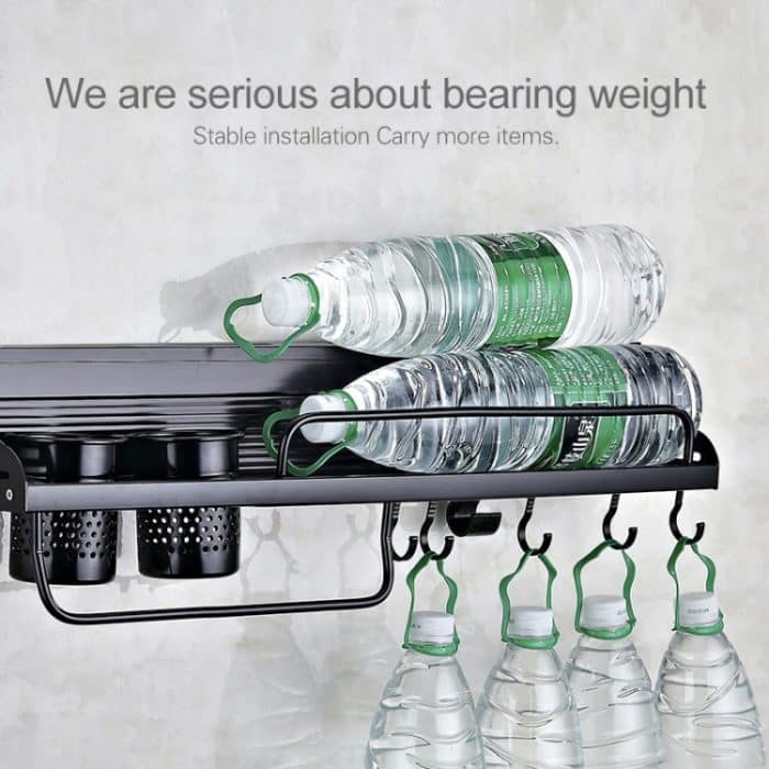 A-Version, 70 cm, 2 Tassen, 10 Haken, multifunktionales, wandmontiertes Gewürzhalter-Aufbewahrungsregal für die Küche, A Version 70cm 2 Cups – Bild 8