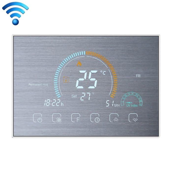 BHT-8000-GALW-SS Spiegelsteuerung aus gebürstetem Edelstahl Wasserheizung Energiesparende und umweltfreundliche Smart Home-Negativanzeige LCD-Bildschirm Runder Raumthermostat mit WLAN – Bild 1