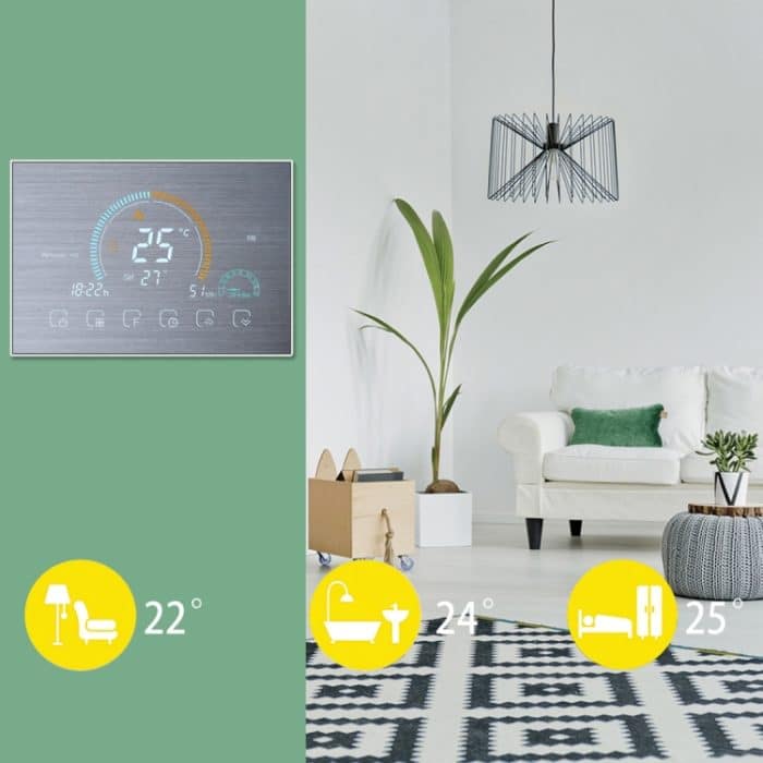 BHT-8000-GALW-SS Spiegelsteuerung aus gebürstetem Edelstahl Wasserheizung Energiesparende und umweltfreundliche Smart Home-Negativanzeige LCD-Bildschirm Runder Raumthermostat mit WLAN – Bild 3
